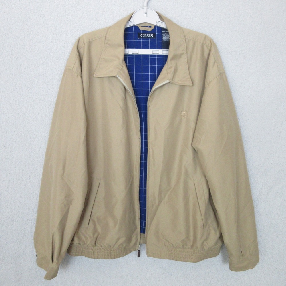 Chaps Men's Harrington Jacket Full Zip Windbreaker Beige Blue Lining XXL